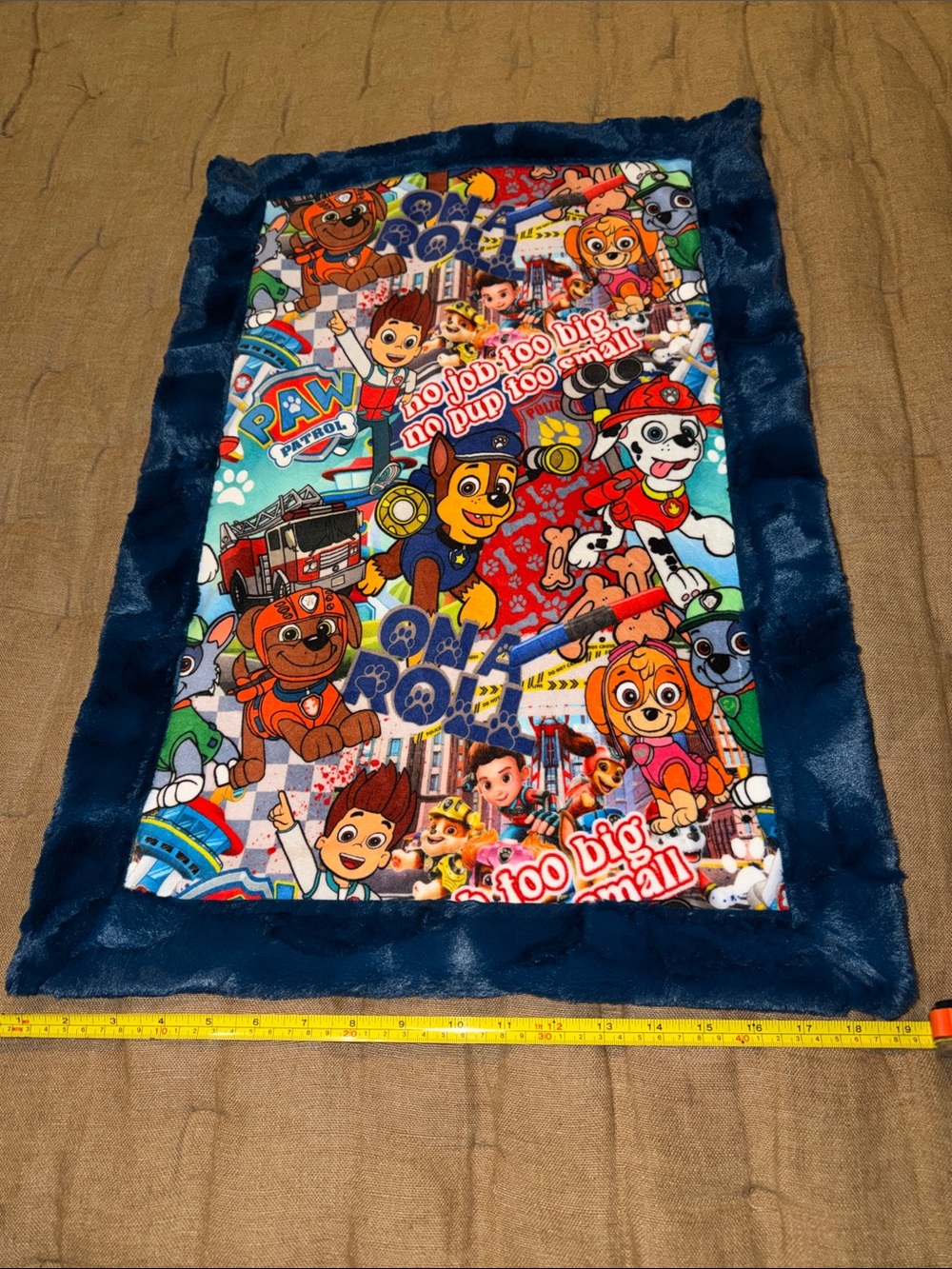 Paw Patrol Navy Blue Plush-Trim Kids Throw Blanket with Colorful Character Print